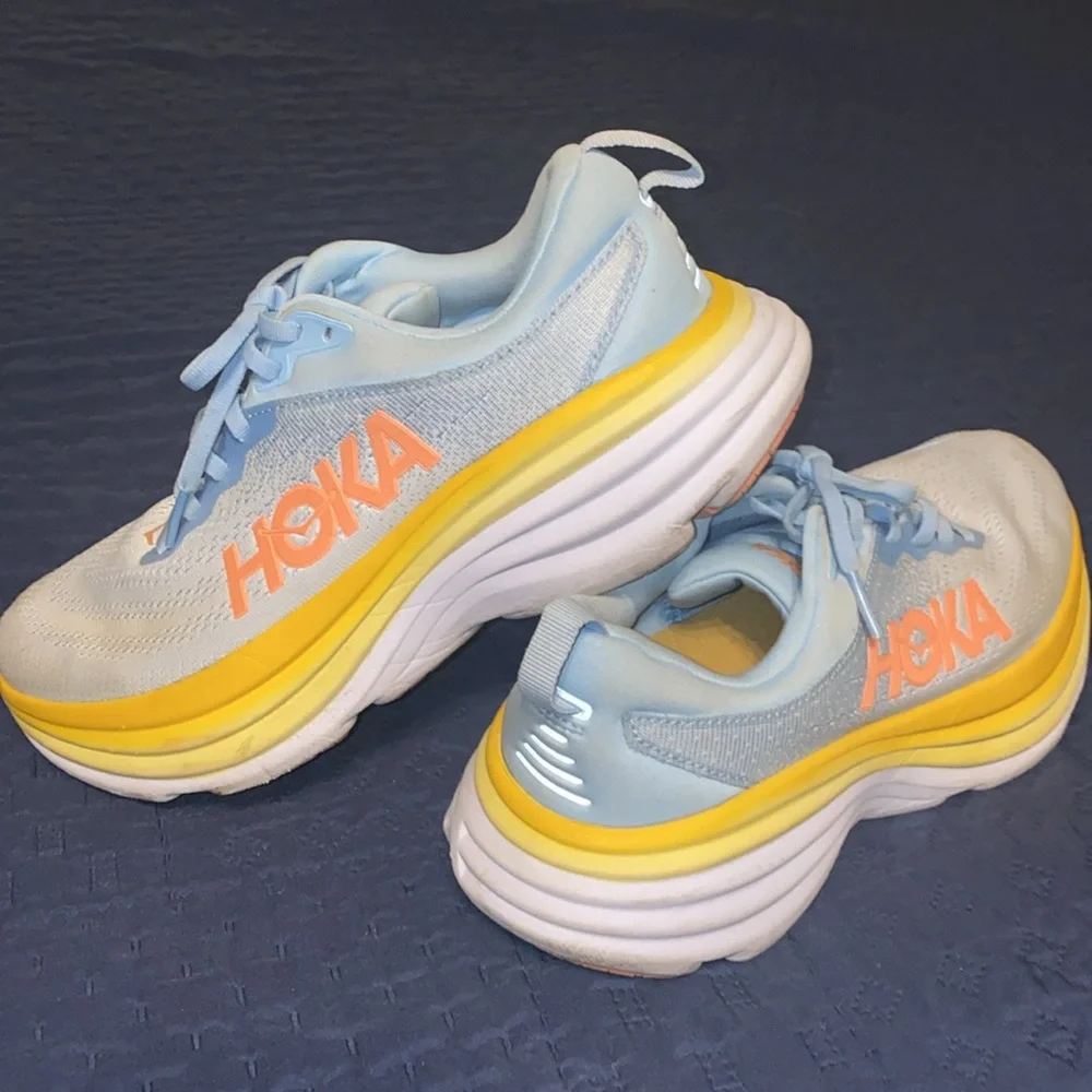 Hoka One One Bondi 8 Blue and Yellow woman’s sz 8.5B - Picture 3 of 7